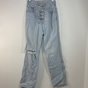 BUNNY Hardcore Jeans Light Blue Women's Size 5 Heard wear Closure Distressed
